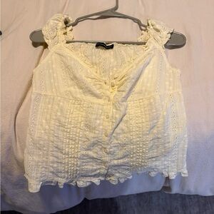 Brandy Melville Cream Eyelet Button-Front Ruffle Cami